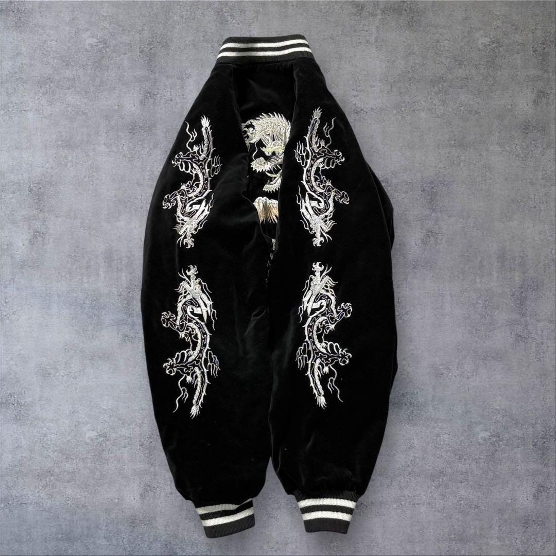 スカジャン 別珍 2XL 龍 富士山 刺繍 BTS SUGA 着用デザイン 黒