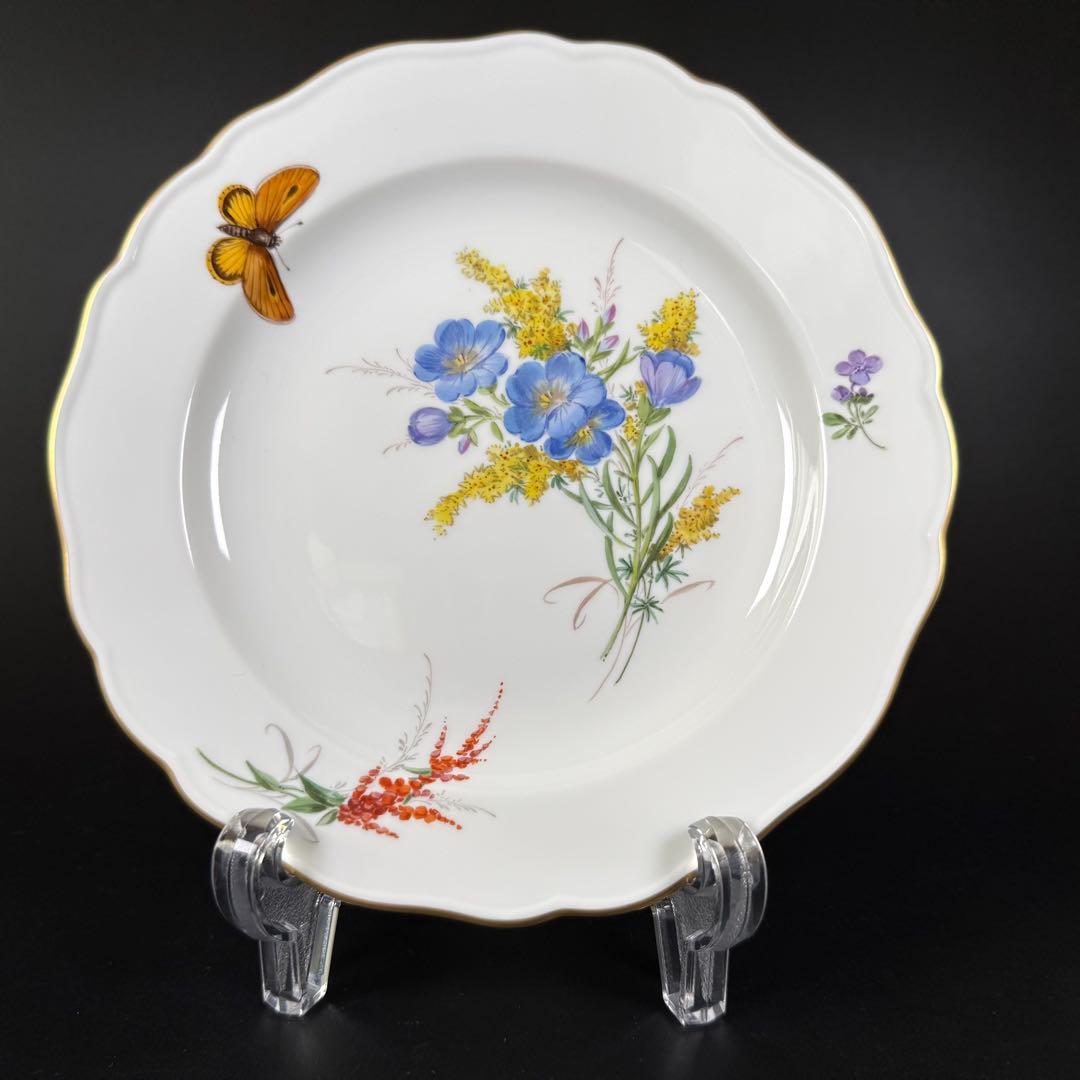 未使用 マイセン 金彩 自然主義 花 蝶 プレート(18cm)1枚②、1級品