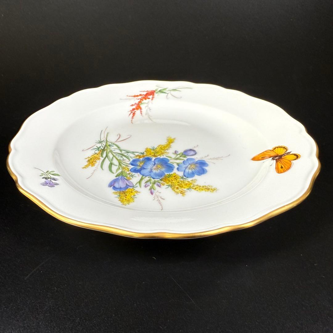 未使用 マイセン 金彩 自然主義 花 蝶 プレート(18cm)1枚②、1級品