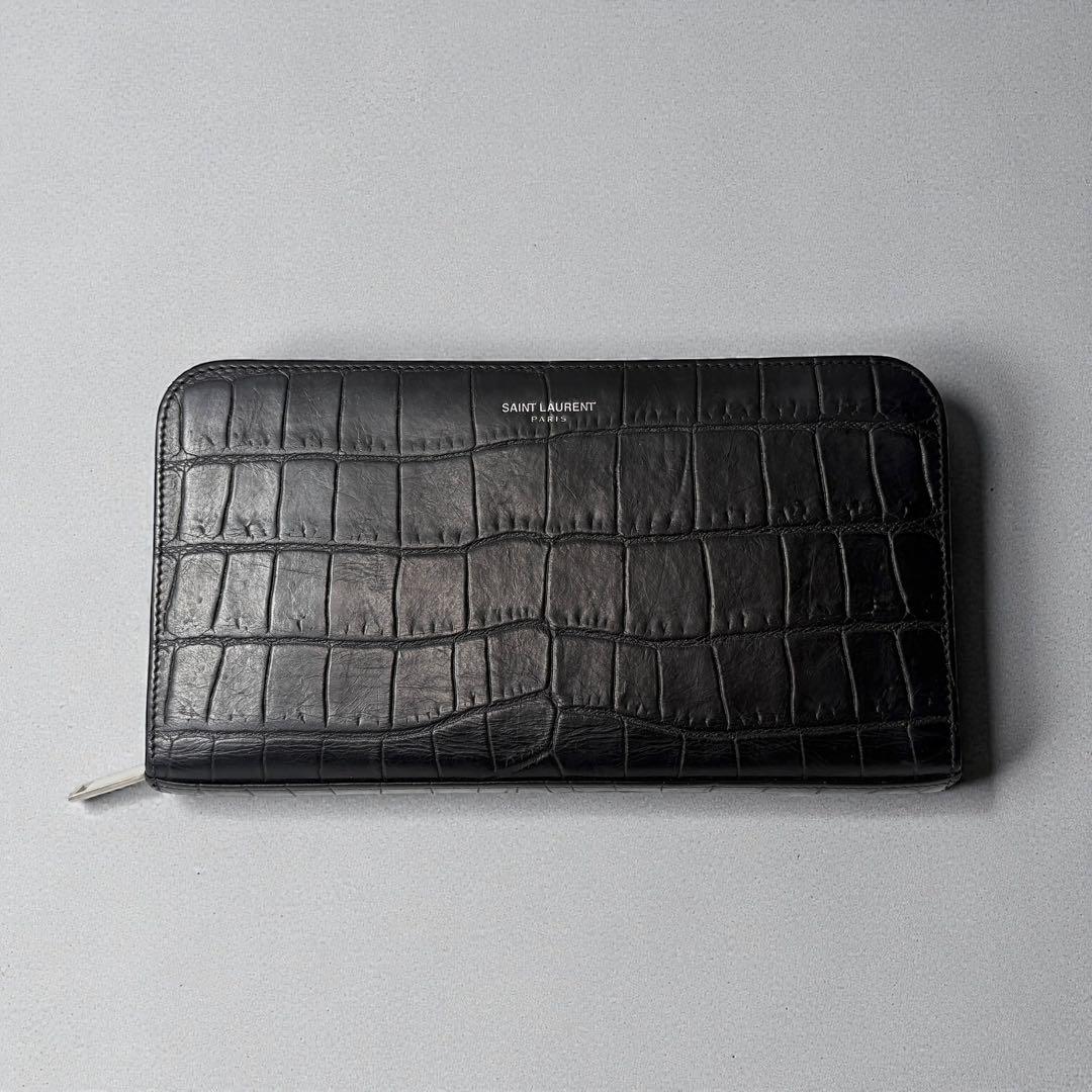 サンローラン　クロコ型押し　長財布　オーガナイザー　ブラック　美品