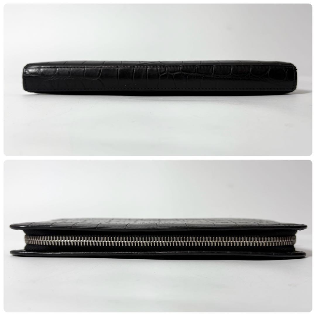 サンローラン　クロコ型押し　長財布　オーガナイザー　ブラック　美品