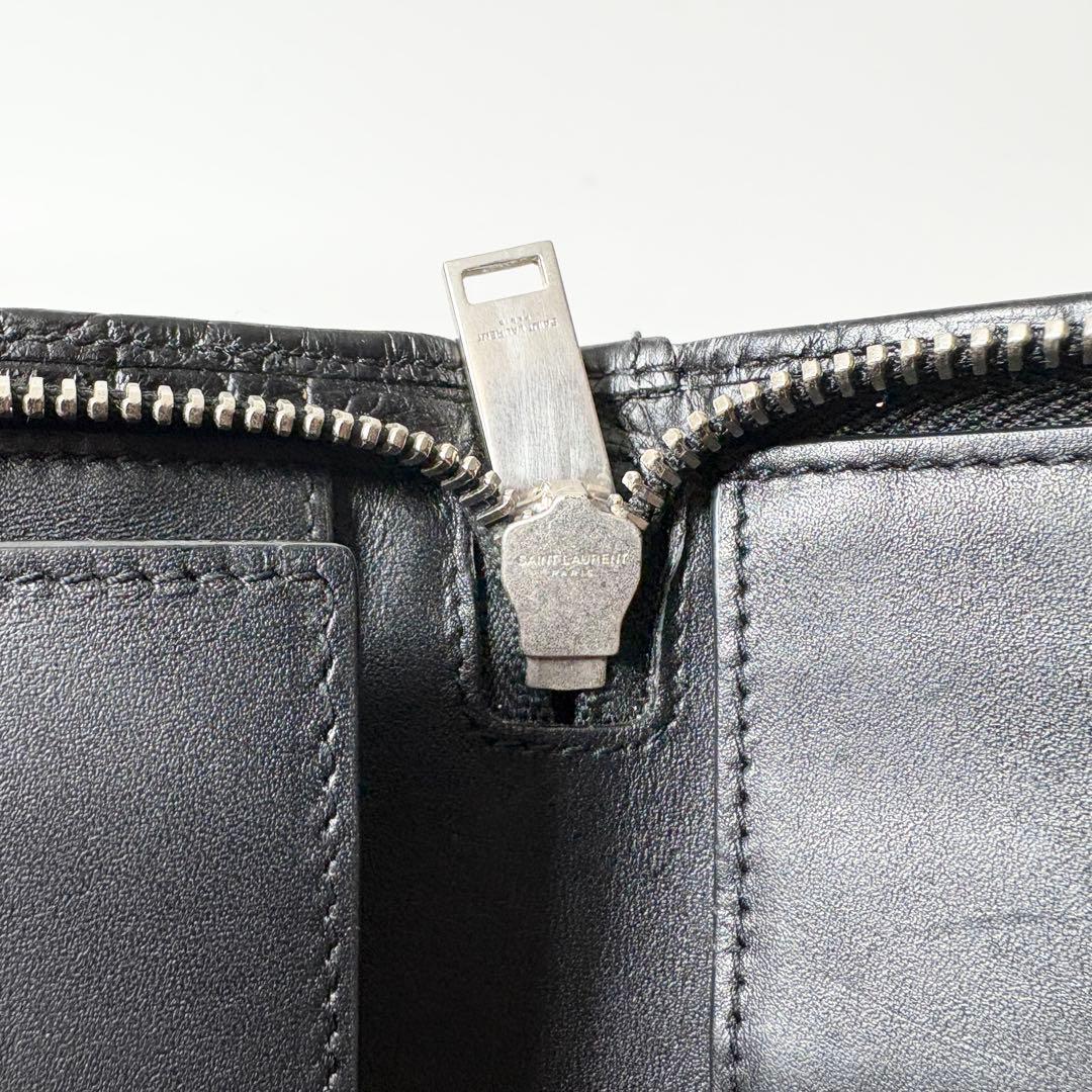 サンローラン　クロコ型押し　長財布　オーガナイザー　ブラック　美品