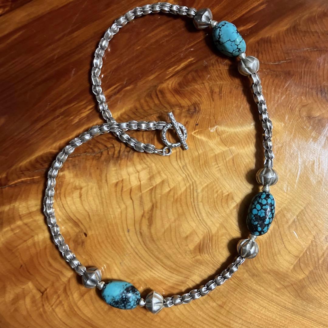 ケラ様御専用　天然ターコイズとカレンシルバーネックレス，ブレスレット2点