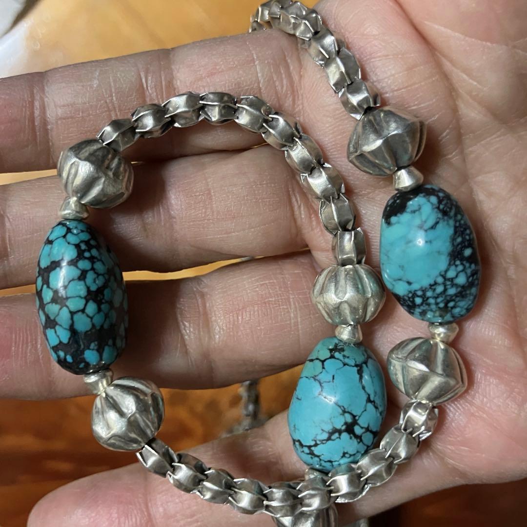 ケラ様御専用　天然ターコイズとカレンシルバーネックレス，ブレスレット2点