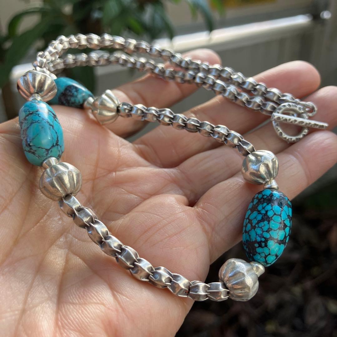 ケラ様御専用　天然ターコイズとカレンシルバーネックレス，ブレスレット2点