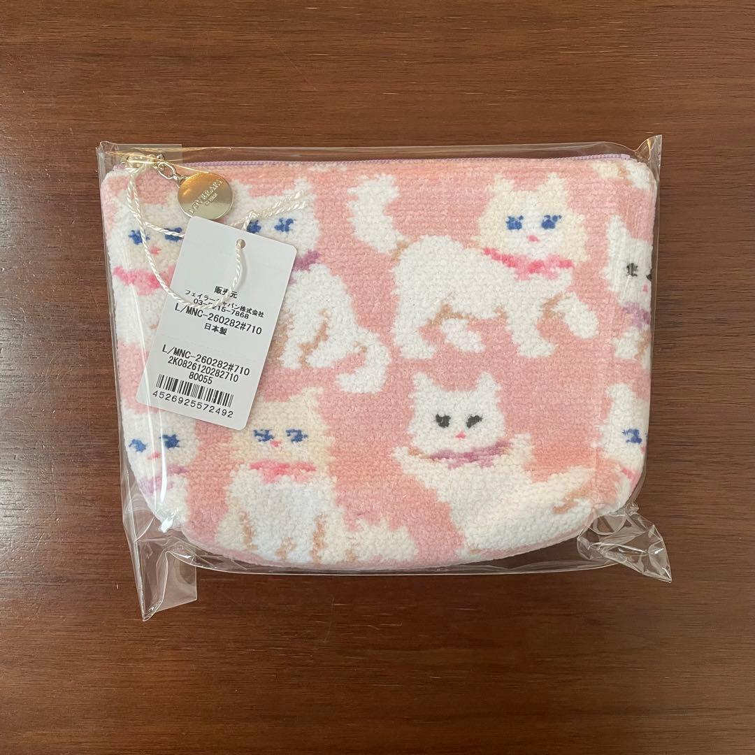 【新品未使用】フェイラー モフモフ猫ちゃん ポーチM ピンク 白ねこ
