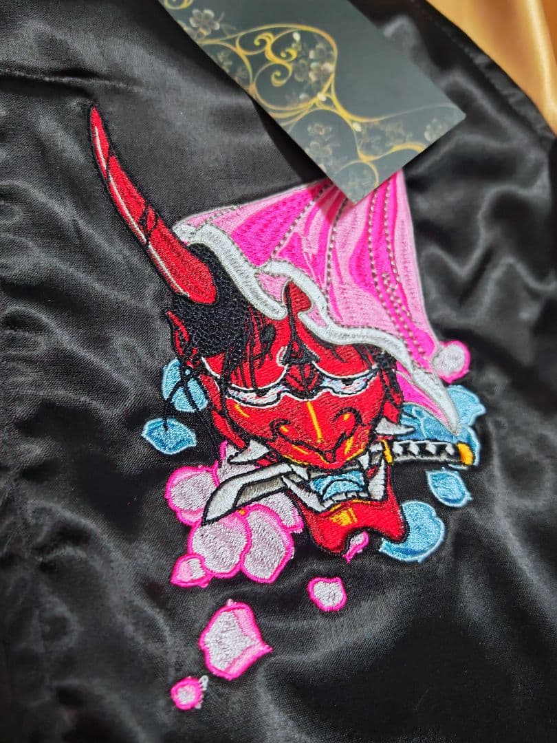 ROGUES スカジャン 未使用近い 日本 刺繍鬼 サテン unisex