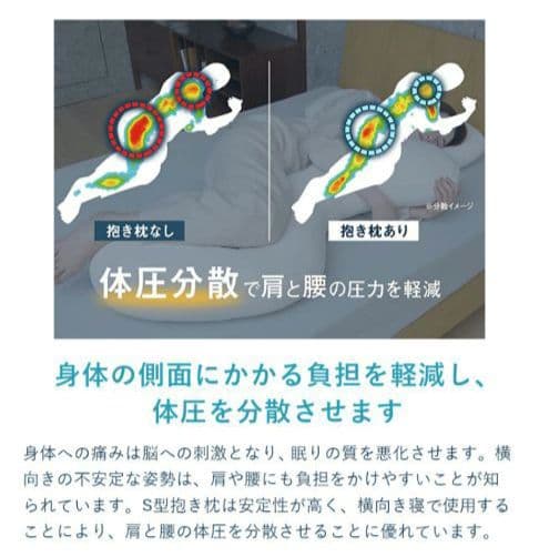 抱き枕 カバー付 体圧分散 ボディピローS型 エアウィーヴ ロフテー LOFTY