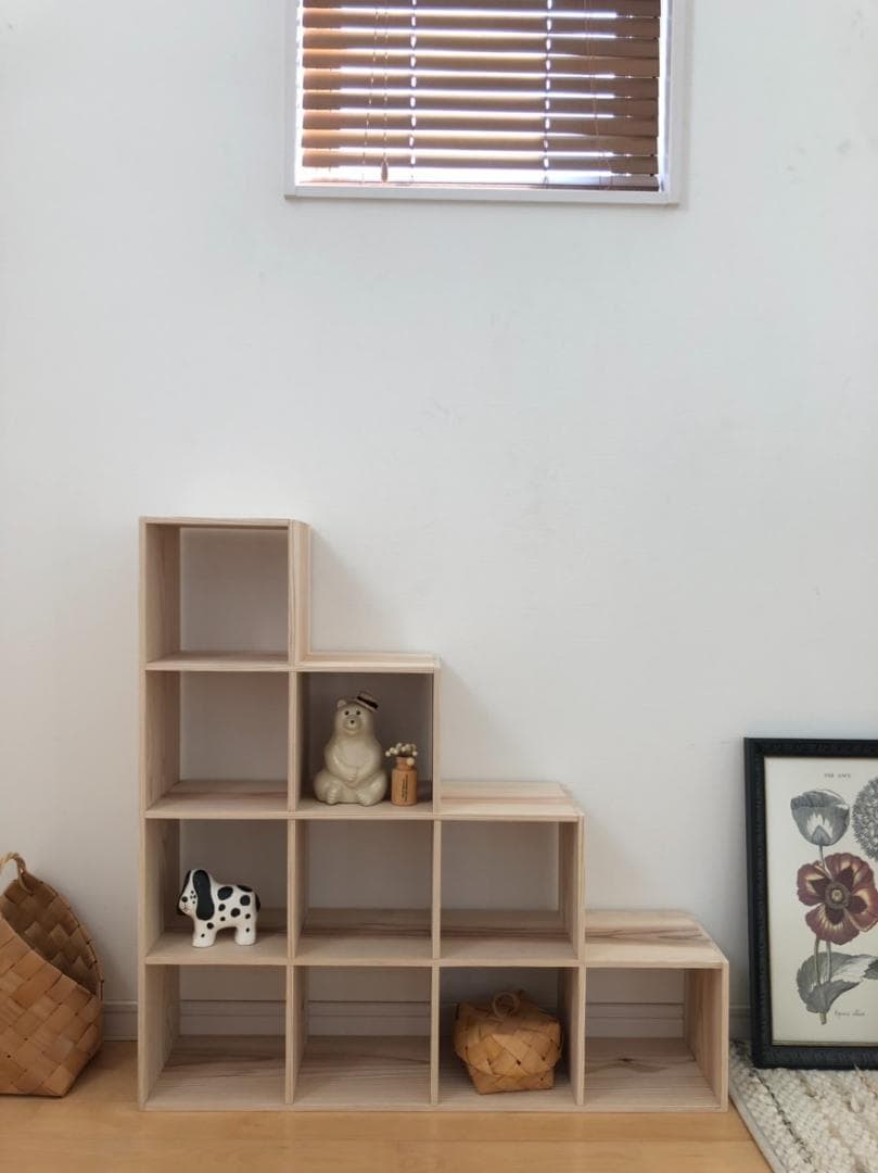 ★送料無料★サイズ変更可能★階段型格子型木製飾り棚②シェルフ無垢材 オーダー可能