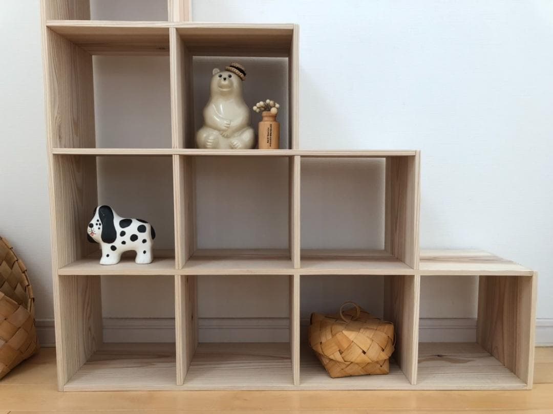 ★送料無料★サイズ変更可能★階段型格子型木製飾り棚②シェルフ無垢材 オーダー可能