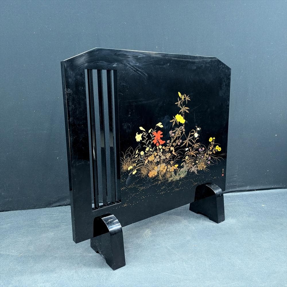 輪島塗　作家物　蒔絵　衝立　間仕切り　パーティション　つい立　和室　工芸品　在銘