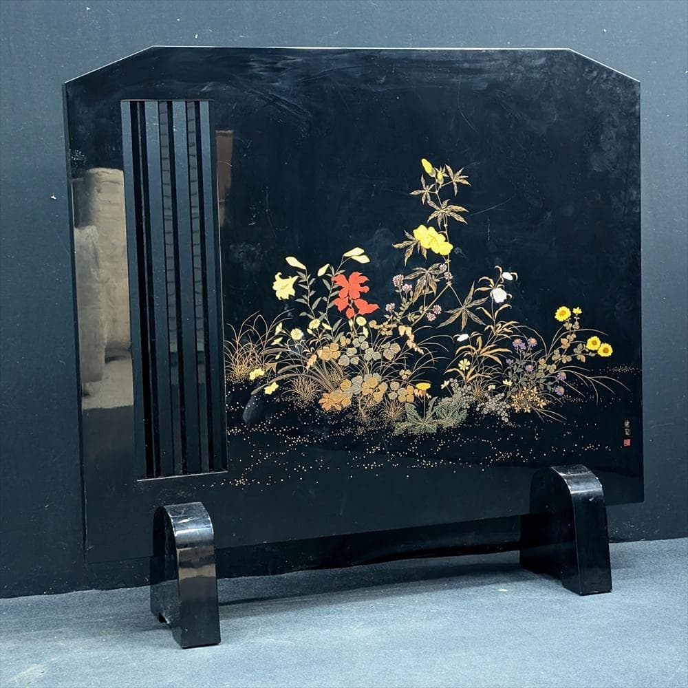 輪島塗　作家物　蒔絵　衝立　間仕切り　パーティション　つい立　和室　工芸品　在銘