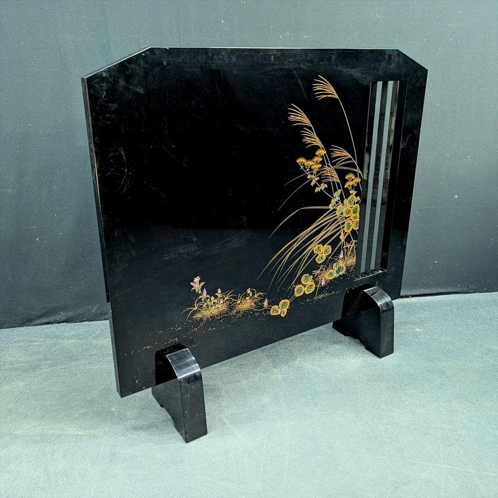 輪島塗　作家物　蒔絵　衝立　間仕切り　パーティション　つい立　和室　工芸品　在銘