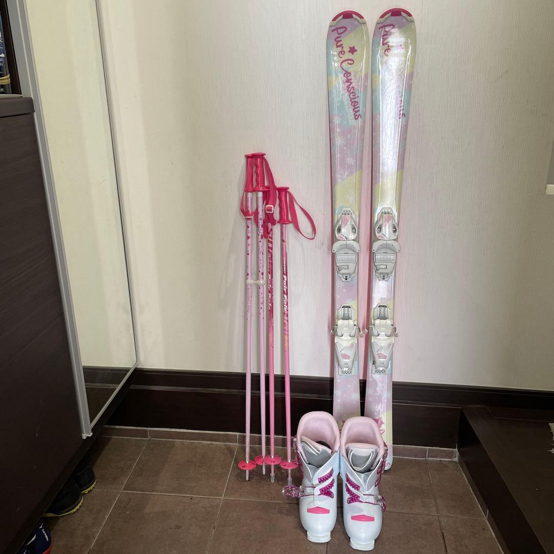 ピンク スキー板 スキー靴 ストック セット