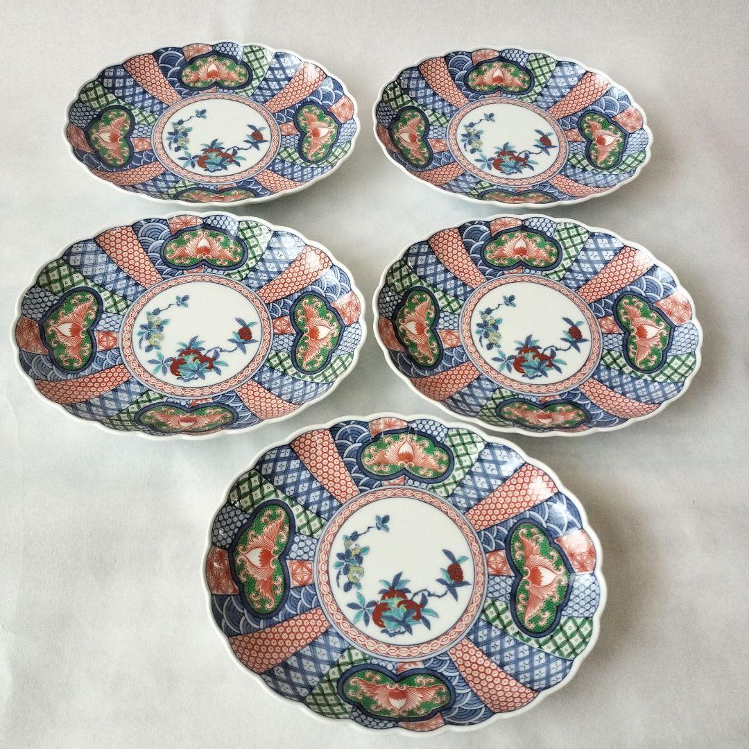 希少‼️其泉 菊割 鉢 古伊万里 染付 花形 楕円 皿 有田焼 5枚
