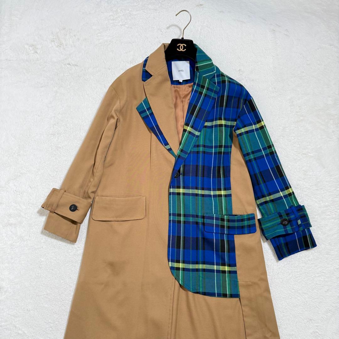 未使用級　アンスリード パターンドッキングコート チェック ベージュ
