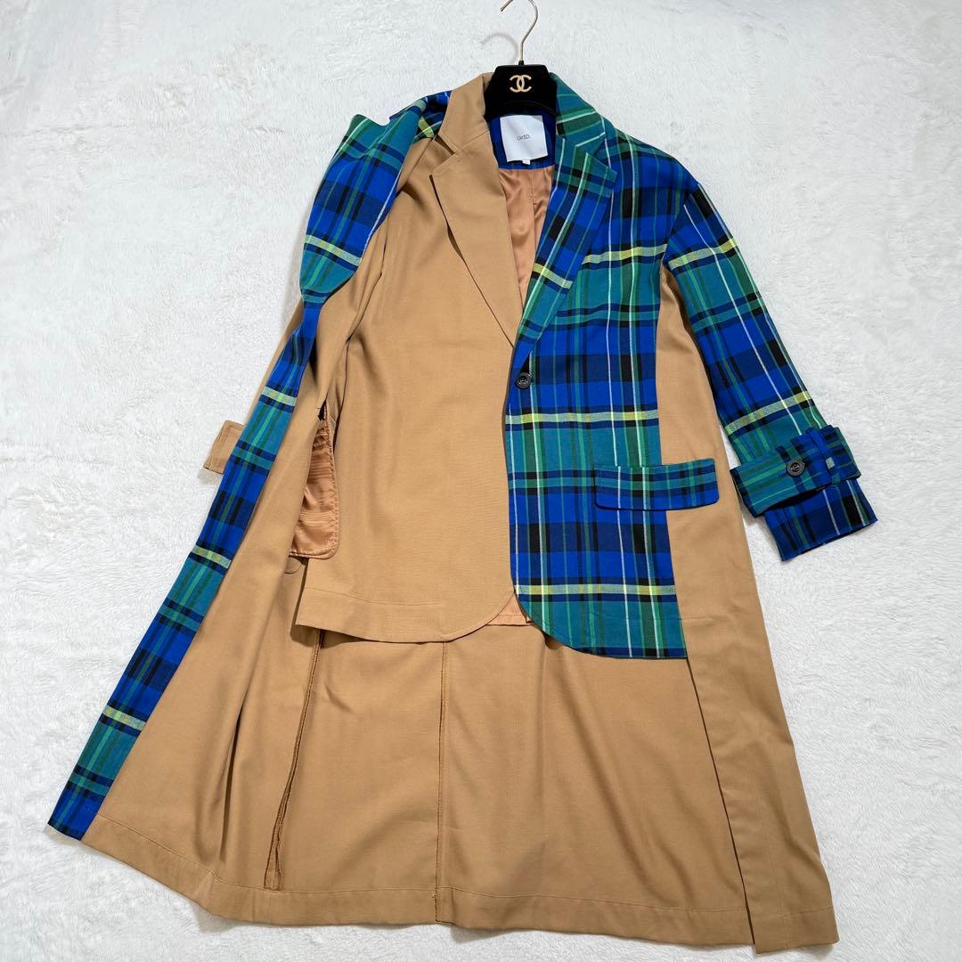 未使用級　アンスリード パターンドッキングコート チェック ベージュ