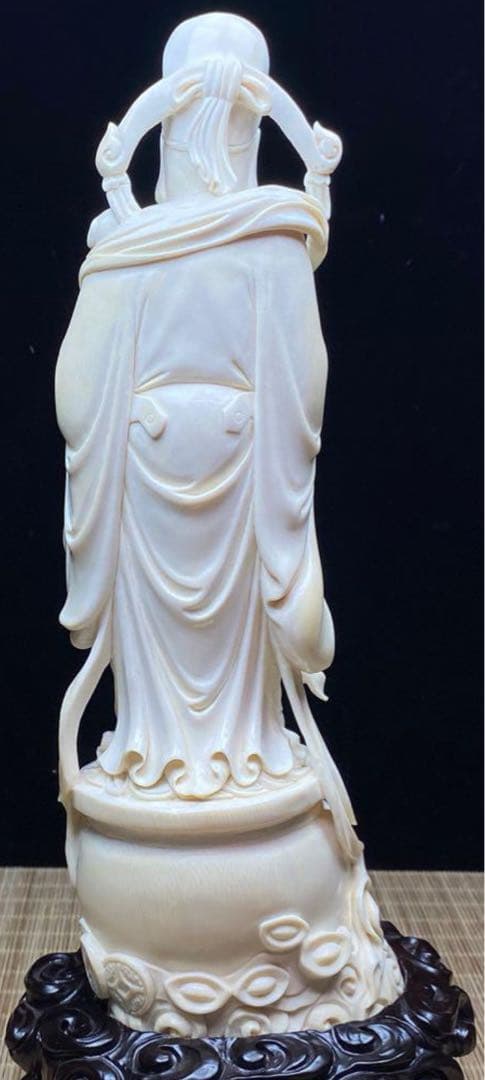 天然マンモス牙美しい手作り彫刻財神爺·招財進宝置物