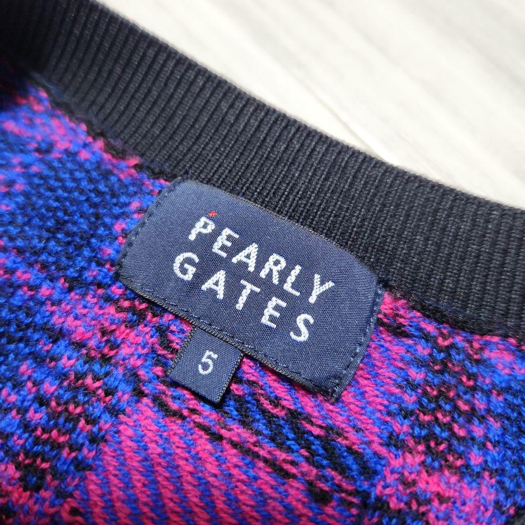 美品☆PEARLY GATES☆2023クルーネックニット5(L)マルチチェック