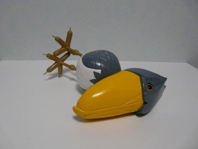 木彫り　置物　ハシビロコウ親子