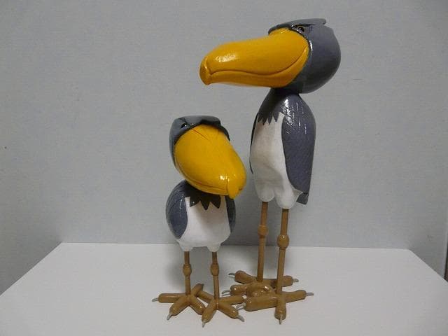 木彫り　置物　ハシビロコウ親子