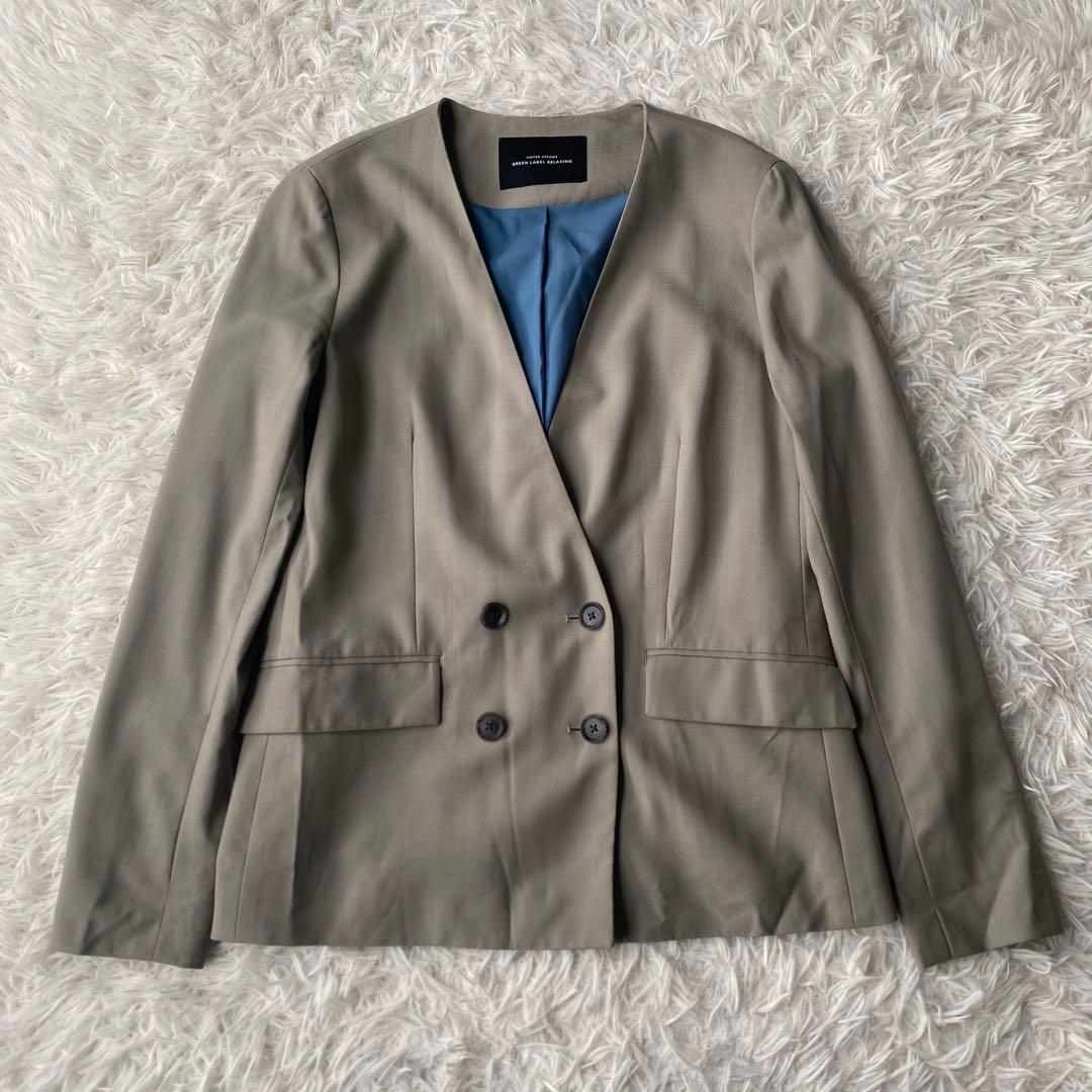 GREEN LABEL RELAXING ノーカラーダブルジャケット スーツ M