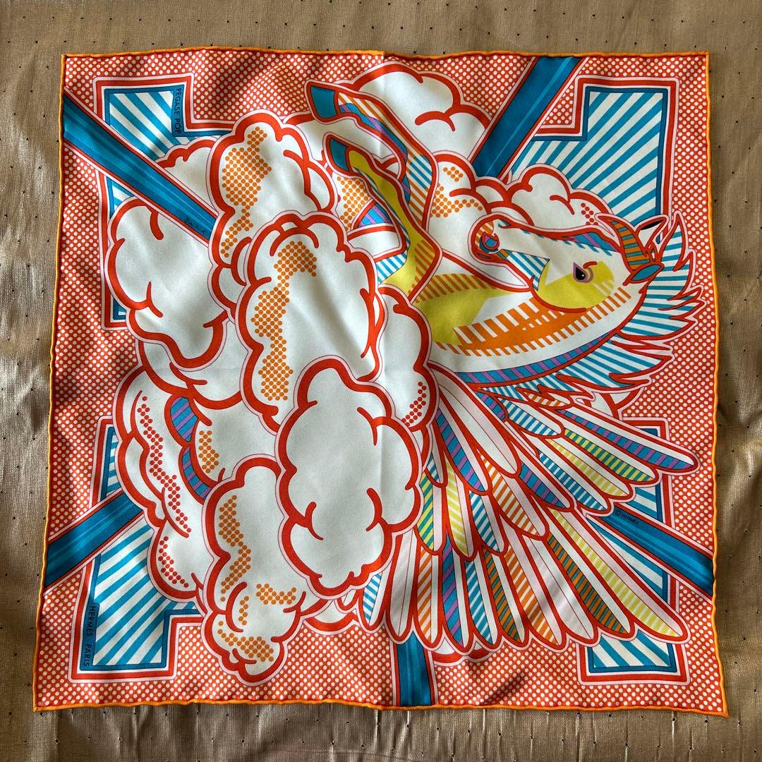 エルメス ガヴローシュ ペガサス オレンジ シルクスカーフ【B08716】