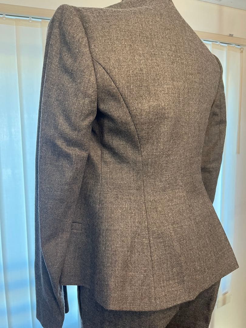 【美品】秋冬Theory セオリー ウール ノーカラーパンツスーツセット　グレー