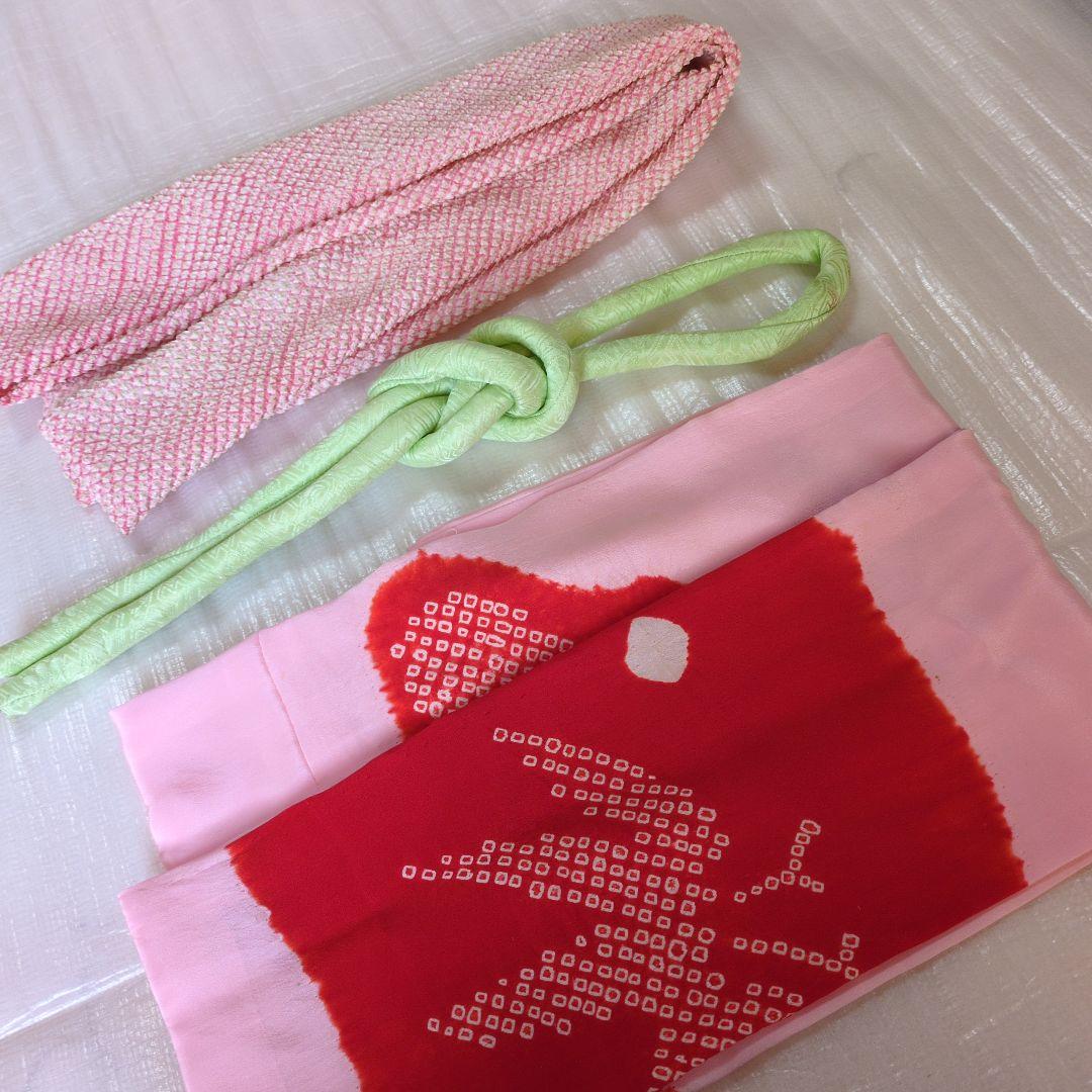 七五三７歳アンティーク着物と丸帯、帯揚げ帯締めしごき（長襦袢付き）