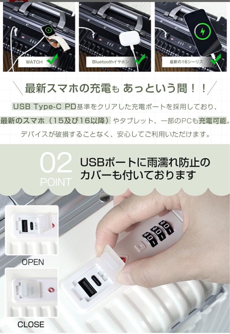 キャリーケース 白 Sサイズ