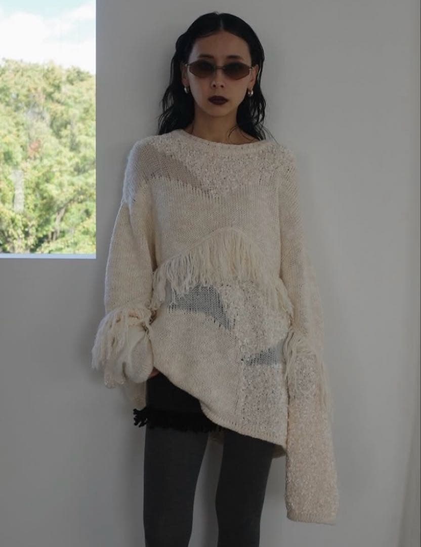 Ameri正規品★DOCKING PATTERN FRINGE KNIT