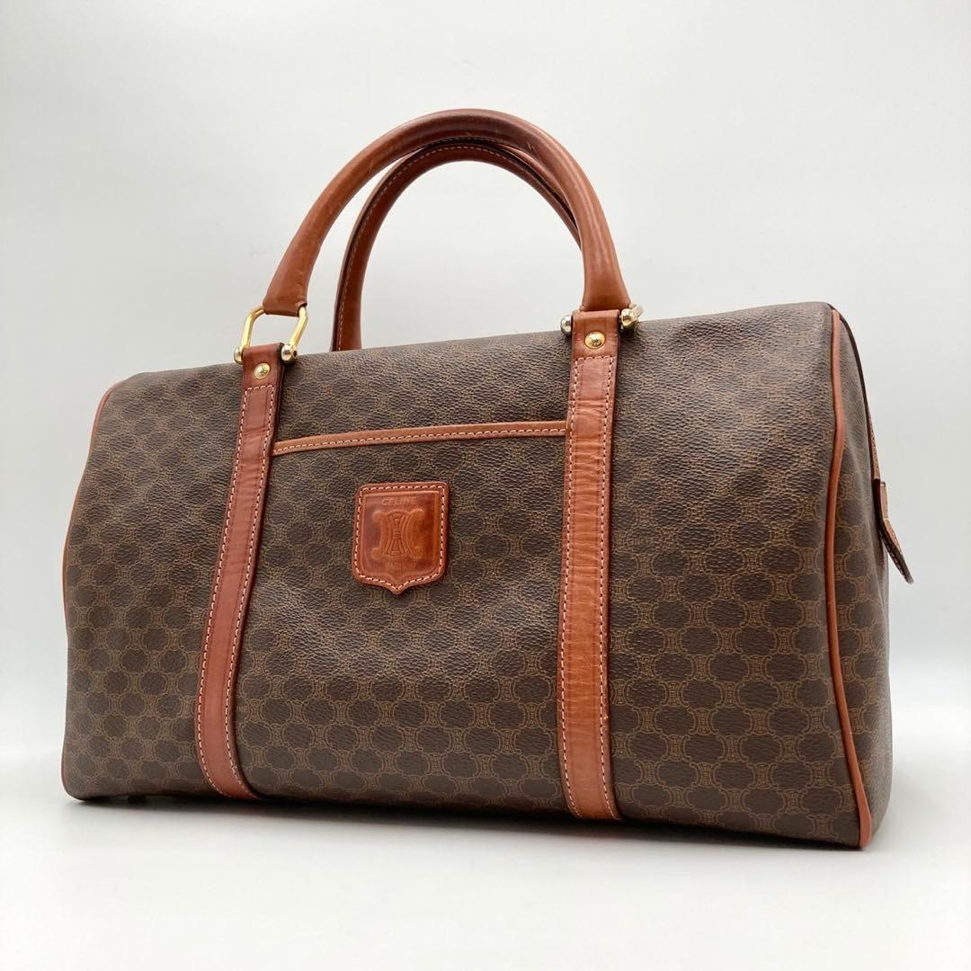 北川✨ CELINE ミニボストンバッグ マカダム柄 PVC レザー 茶色