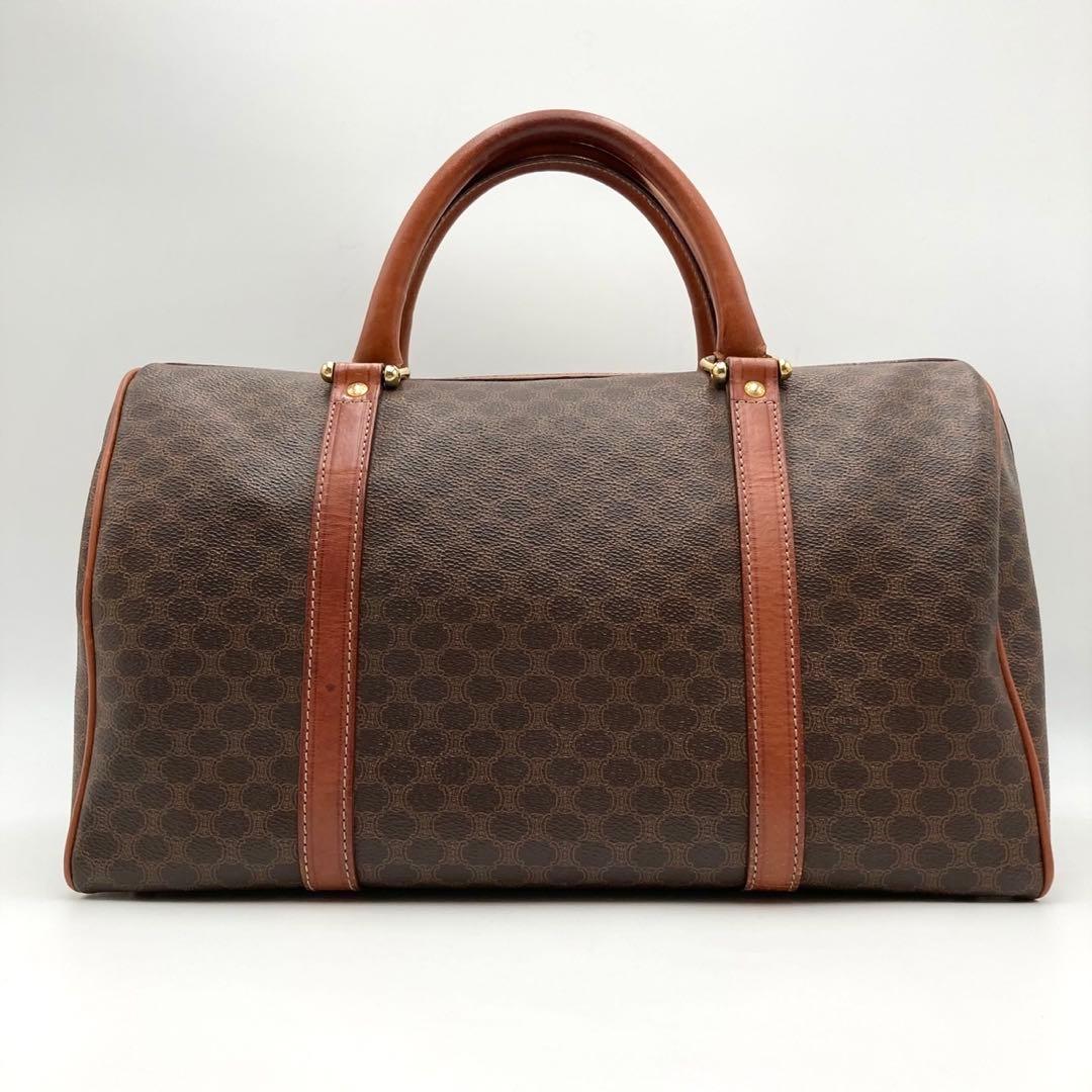 北川✨ CELINE ミニボストンバッグ マカダム柄 PVC レザー 茶色