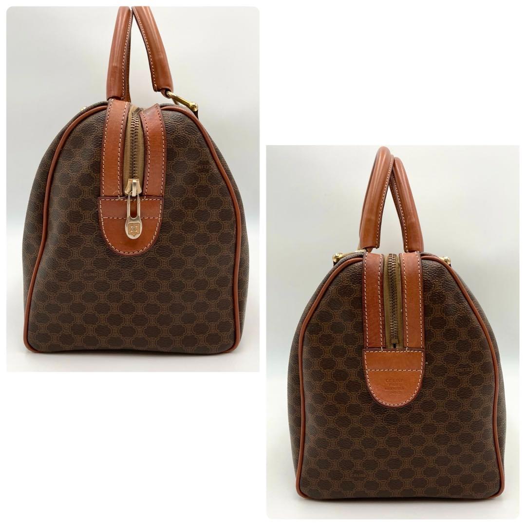 北川✨ CELINE ミニボストンバッグ マカダム柄 PVC レザー 茶色