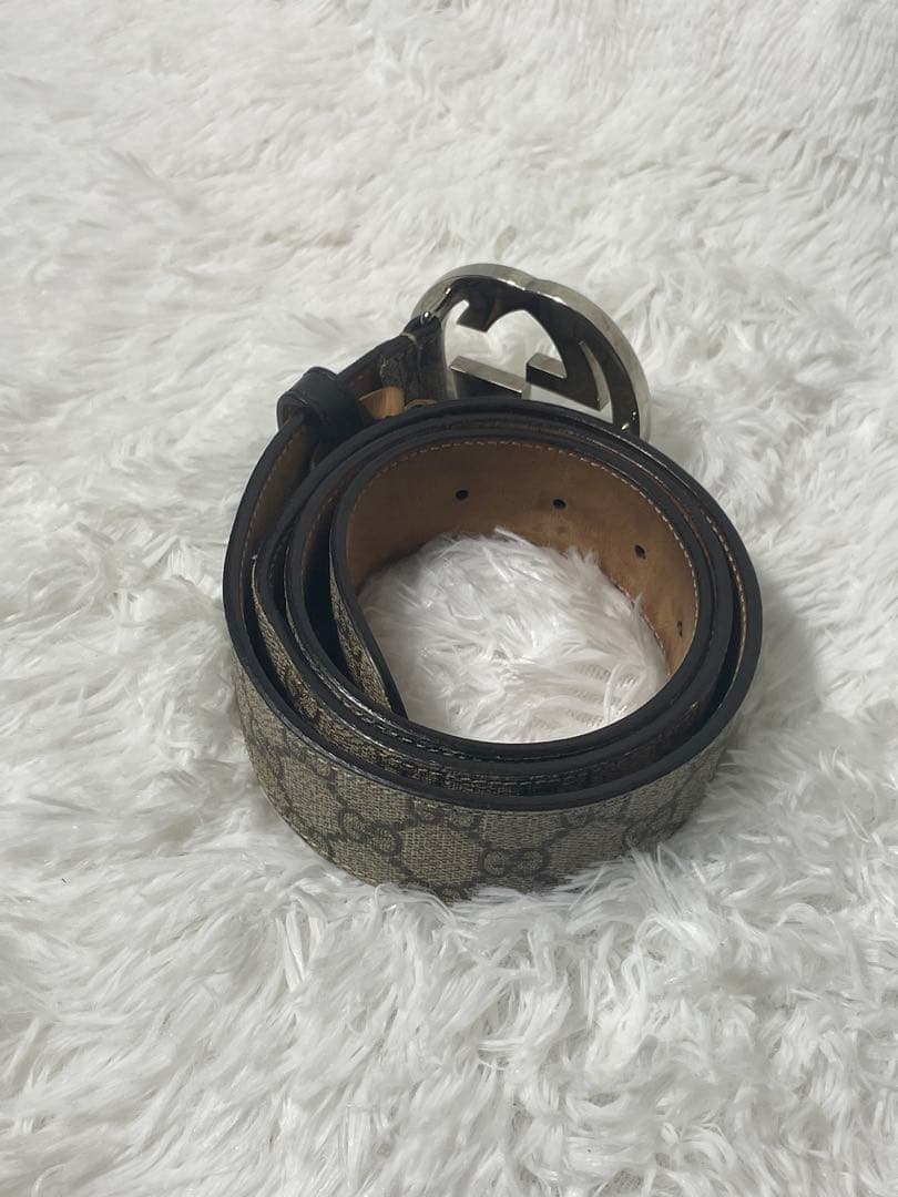 GUCCI GGキャンバス ベルト シルバー金具　 レザー×キャンバス