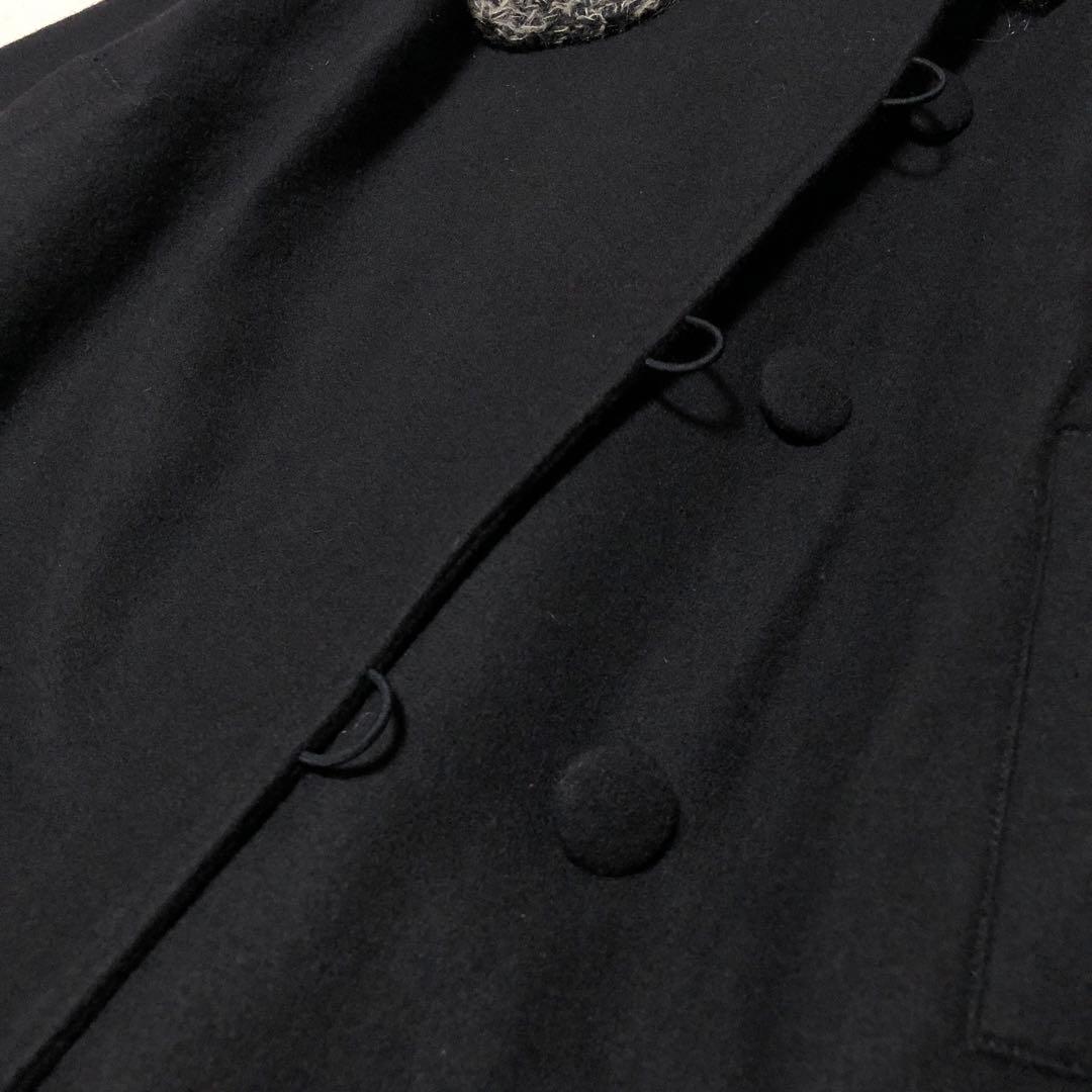 極美品　センソユニコ　チェスターコート　ケーブルニット　ロング丈　ウール　黒