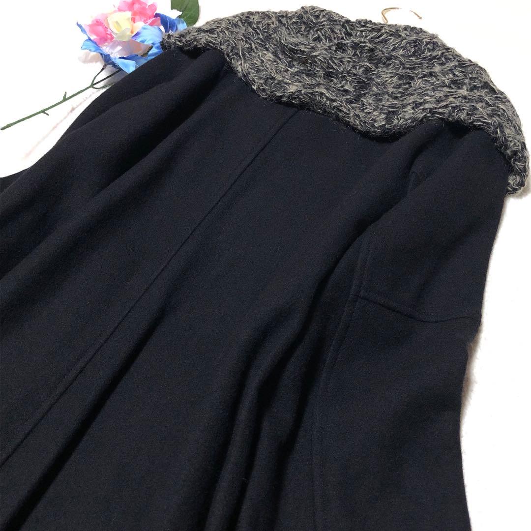 極美品　センソユニコ　チェスターコート　ケーブルニット　ロング丈　ウール　黒