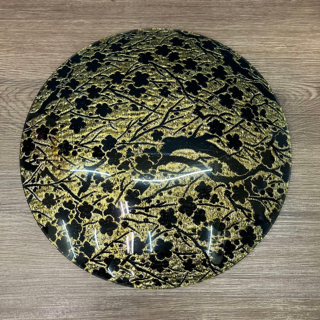 E-1 極美品 ぎやまん 金銀糸 金彩 桜文様刺繍 ガラスプレート 飾り皿 大皿