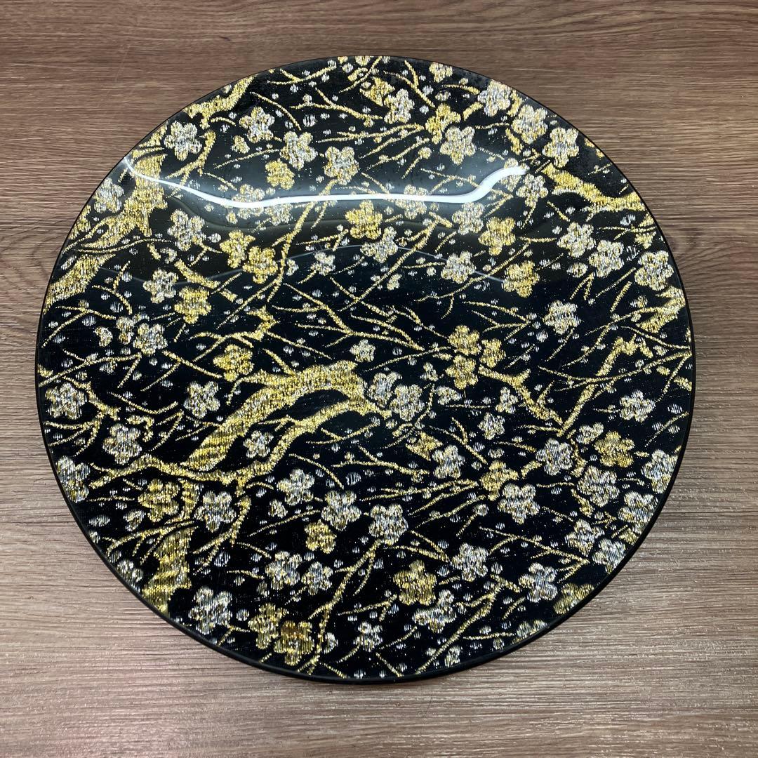 E-1 極美品 ぎやまん 金銀糸 金彩 桜文様刺繍 ガラスプレート 飾り皿 大皿