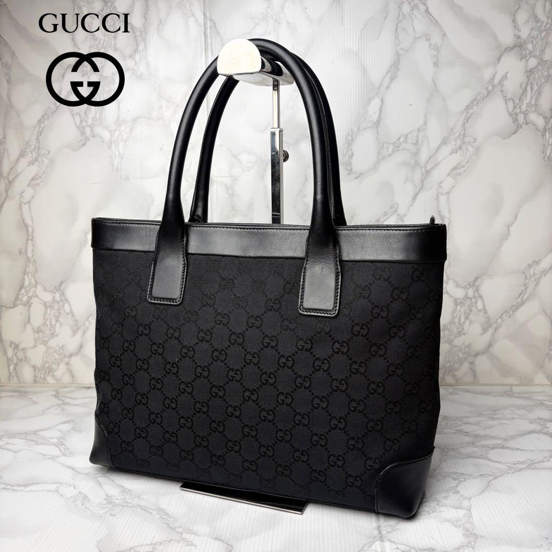 041 美品 GUCCI トートバッグ ハンドバッグ 肩掛け GG柄 黒 lt6