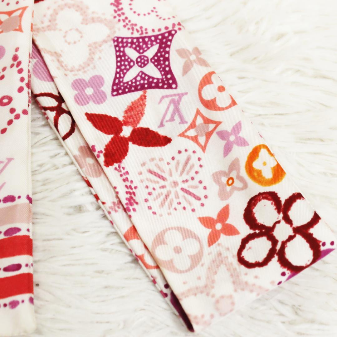 極美品 ルイヴィトン スカーフ バンドー モノグラム ホワイト レッド ピンク