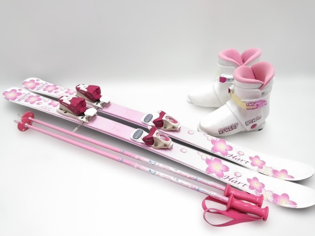 ジュニアスキー4点セット 女の子 ハート118cm ブーツ22cm ピンク