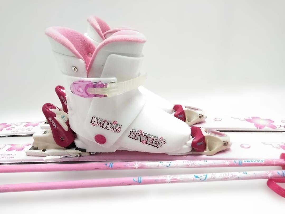 ジュニアスキー4点セット 女の子 ハート118cm ブーツ22cm ピンク