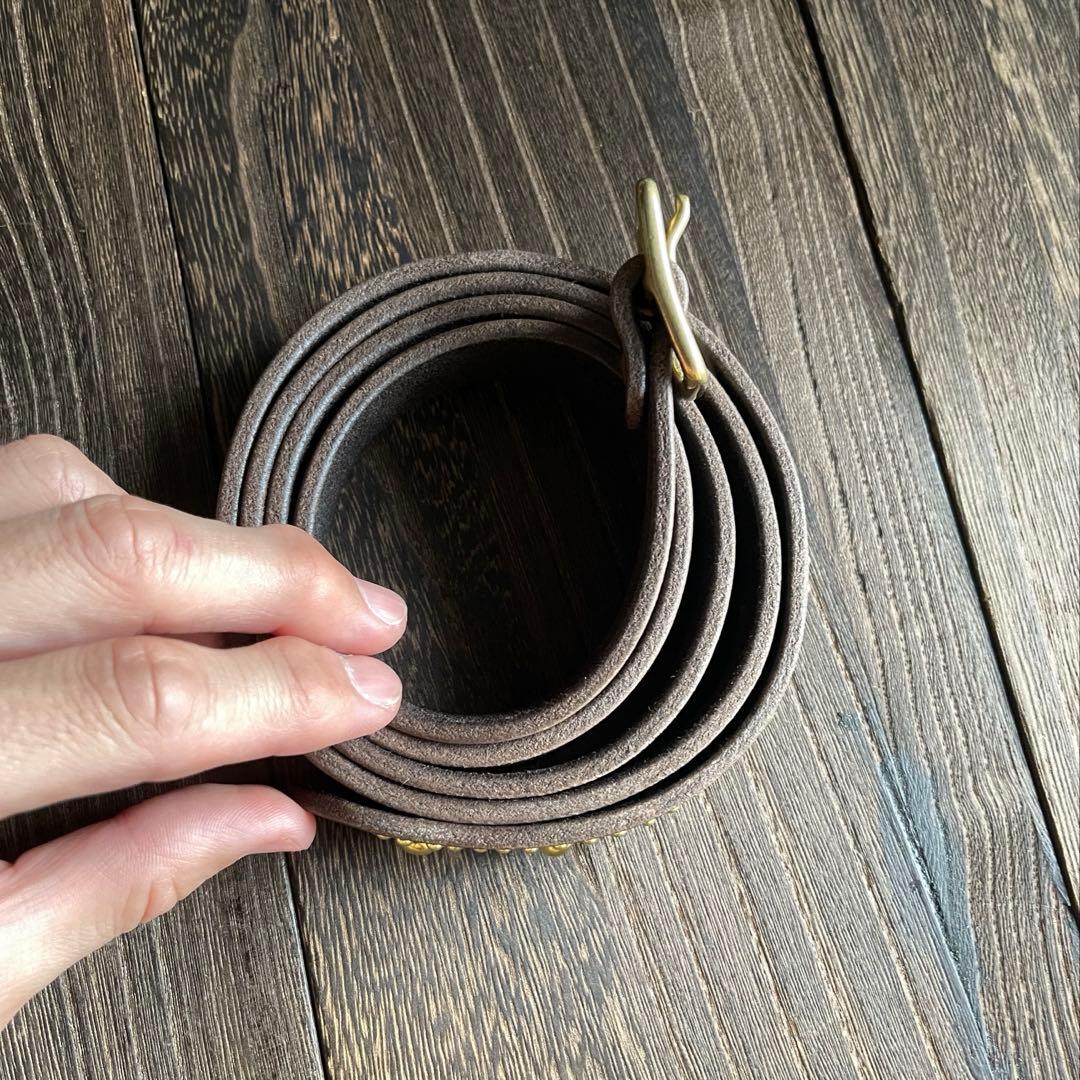 専用品　スタッズナローロングベルト真鍮フラワー　オイルシボ　ブラウン