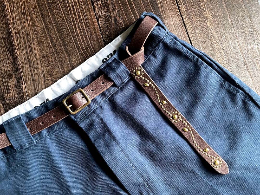 専用品　スタッズナローロングベルト真鍮フラワー　オイルシボ　ブラウン