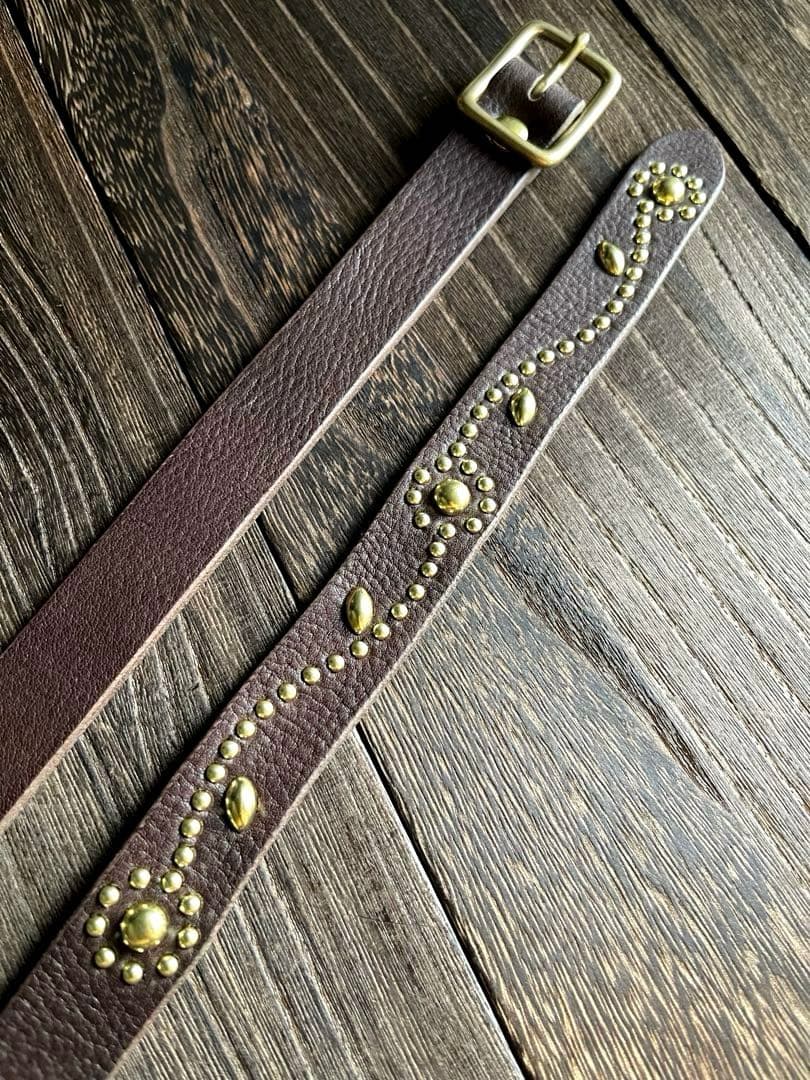 専用品　スタッズナローロングベルト真鍮フラワー　オイルシボ　ブラウン