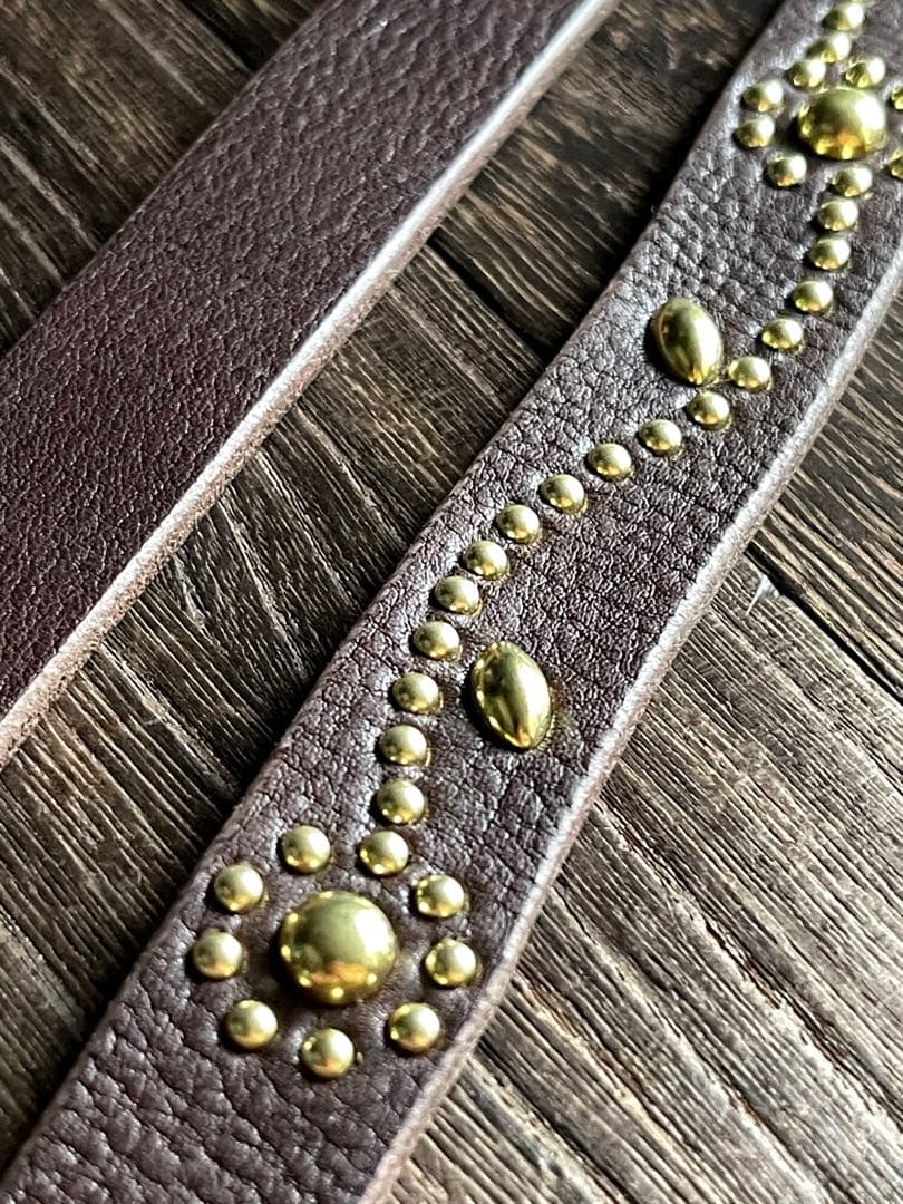 専用品　スタッズナローロングベルト真鍮フラワー　オイルシボ　ブラウン