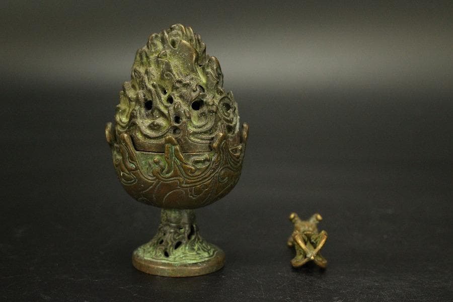 仏教美術 古銅 豆 博山炉 五鈷杵 二件 古美術(LC994)