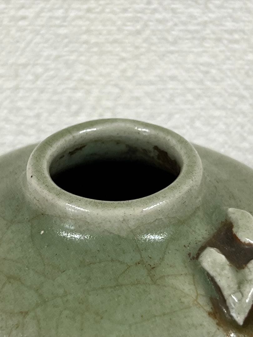 中国明時代　龍泉窯青磁水盂 文房具　胴直径約9.5㎝ BL2-4