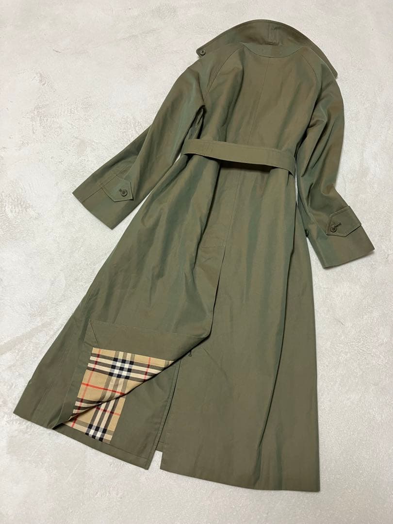 [美品]バーバリー　ステンカラーコート　玉蟲　ロング　裏ノバチェック　ベルト　￼
